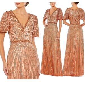 Mac Duggal 5538 Butterfly Sleeve Sequin Copper Dress Size 6 New w/ Tag MSRP $598